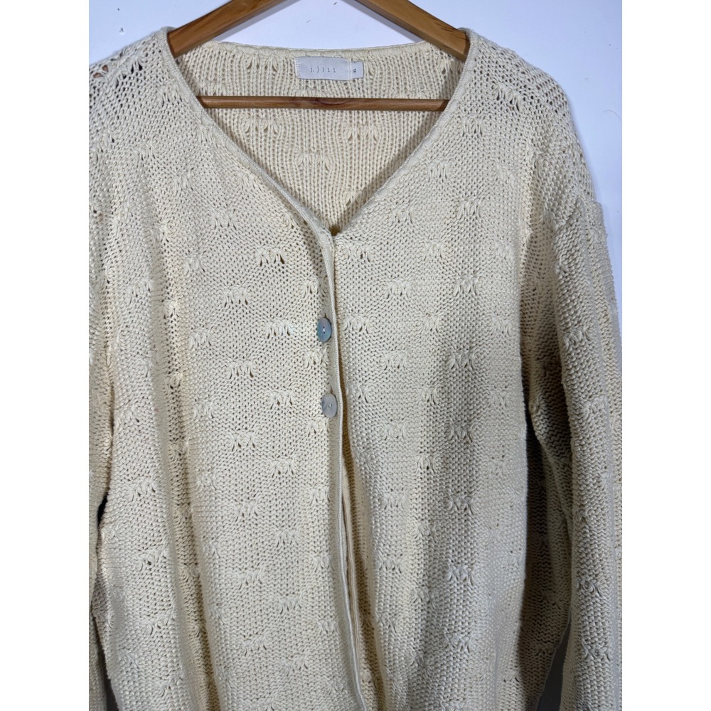 J. Jill Womens XL Cream Pointelle Knit Button Front V-Neck Cardigan Sweater